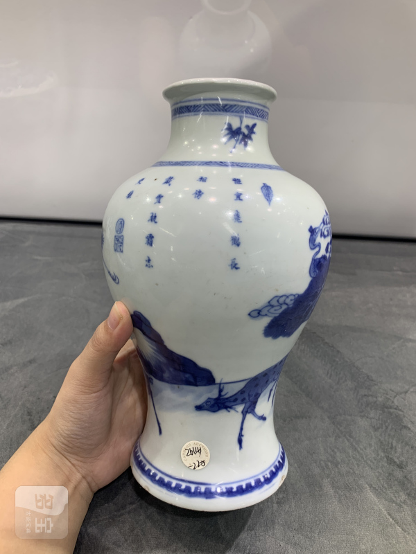 清康熙青花鹤鹿同春诗文梅瓶 - 图4